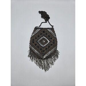 Zara Beaded Fringe Evening Clutch 7" Boho Festival Bag Removable Chain